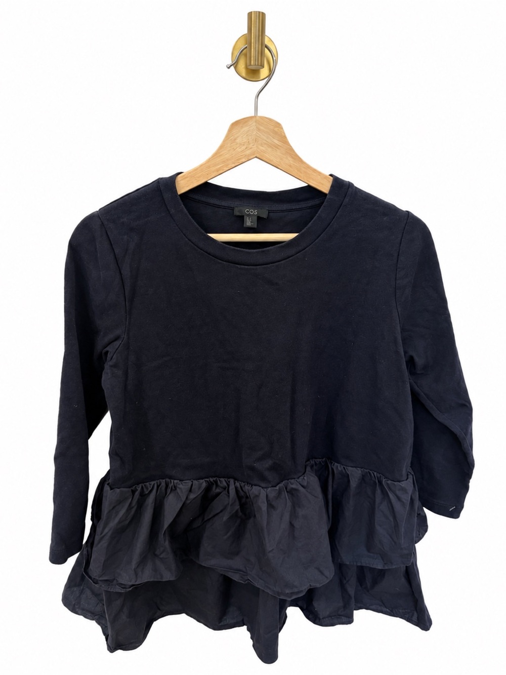 COS Navy Long Sleeve Top with Ruffled Peplum Hem